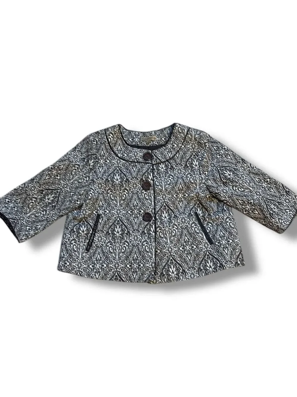 Notations Women’s Swing Jacket Cropped Jacquard Print Black & Cream Size M - Picture 6 of 6